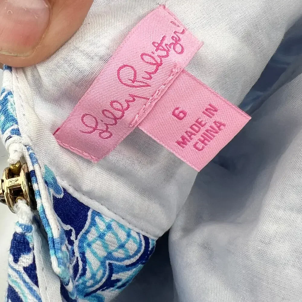 Lilly Pulitzer Cathy Dress Women's 6 Blue Shift Mini Elephant Print Classic - Picture 5 of 10